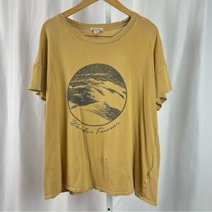 Billabong Large Mustard Yellow Graphic Tee Wander Forever Faded Boho Distressed